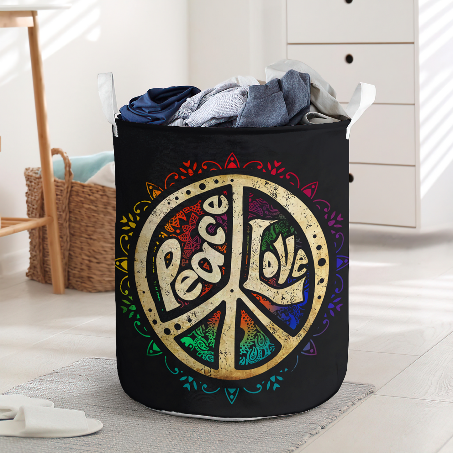 Peace love hippie basic style - Laundry basket - LAUB07NGC020322-Owls Matrix