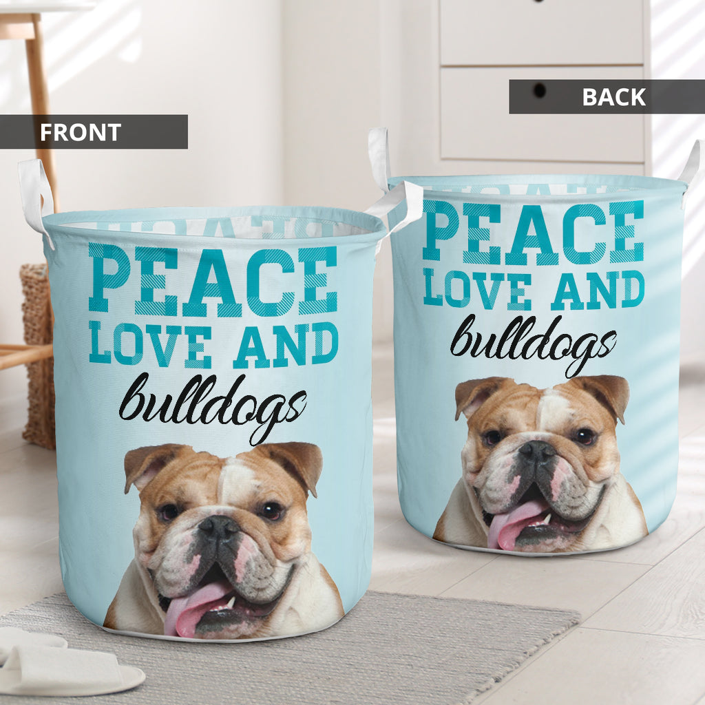 Dog Peace Love Bulldog - Laundry Basket - Owls Matrix LTD
