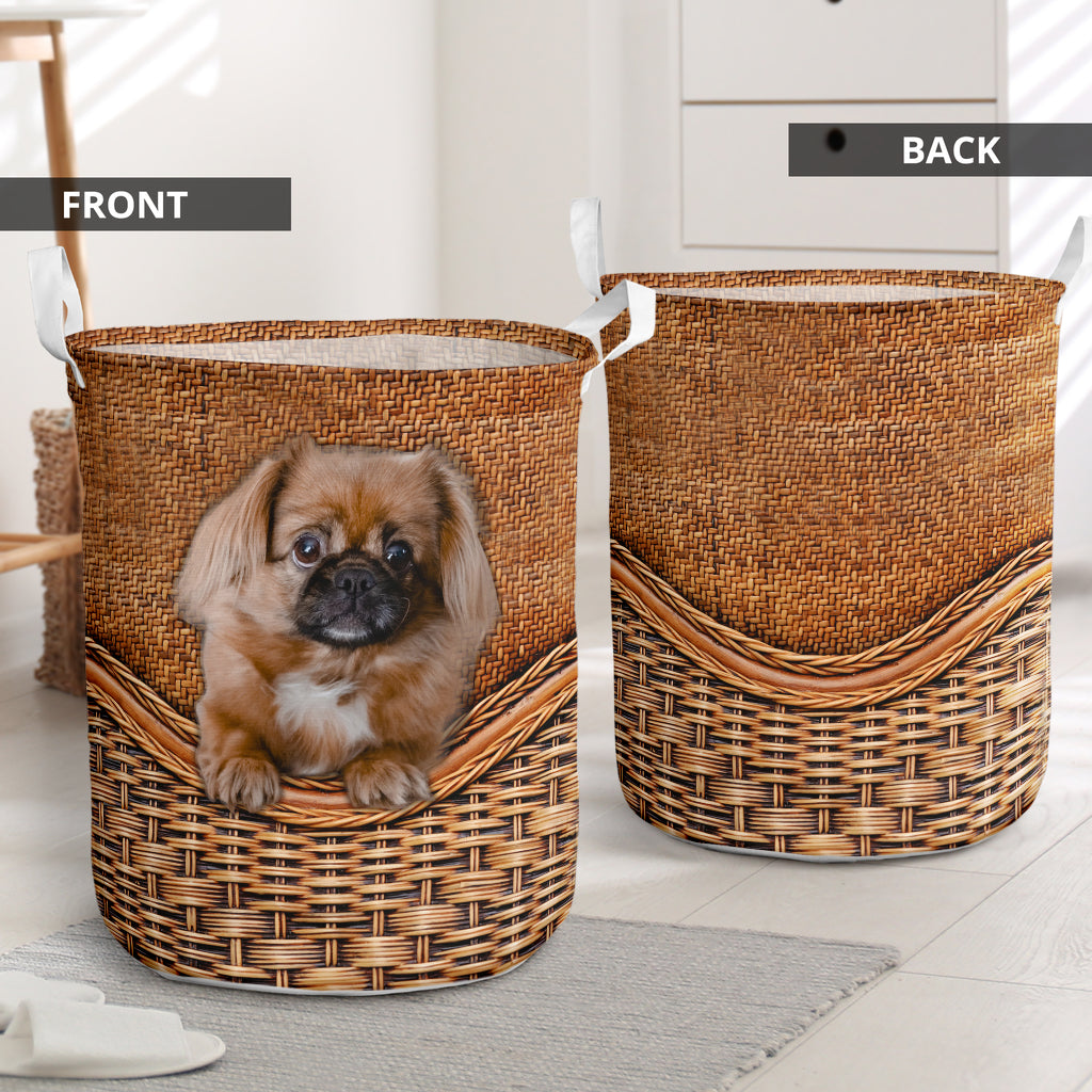 Dog Pekingese Rattan Teaxture - Laundry Basket - Owls Matrix LTD