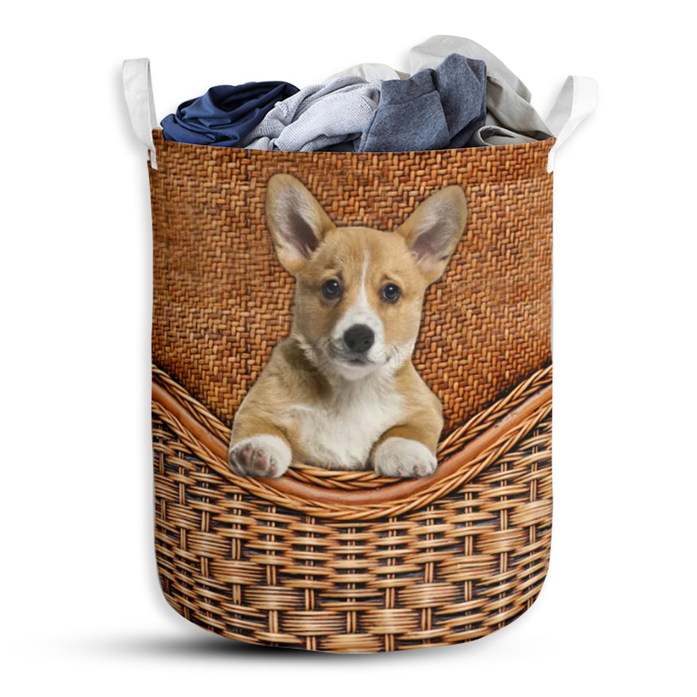 Dog Pembroke Welsh Corgis Rattan Teaxture - Laundry Basket - Owls Matrix LTD