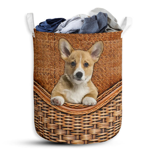 Dog Pembroke Welsh Corgis Rattan Teaxture - Laundry Basket - Owls Matrix LTD