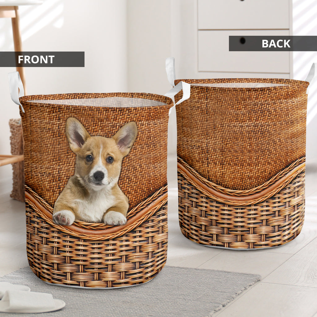 Dog Pembroke Welsh Corgis Rattan Teaxture - Laundry Basket - Owls Matrix LTD