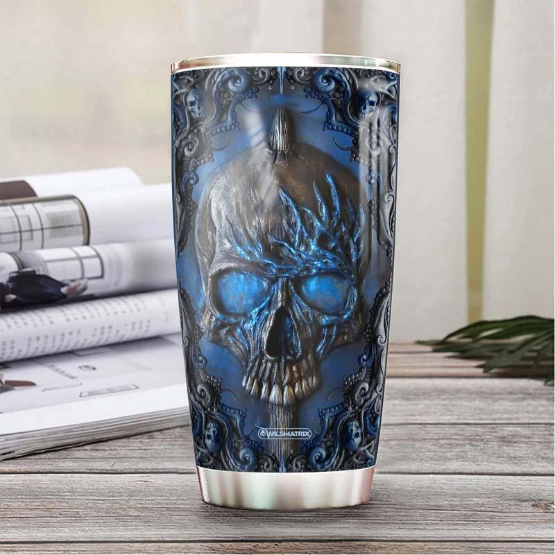 Skull Blue Woody With Floral Personalized 20 Oz Tumbler
