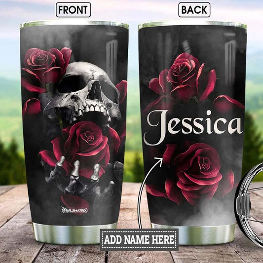Skull And Rose Personalized 20 Oz Tumbler For Hot Cold Drinks And Travel