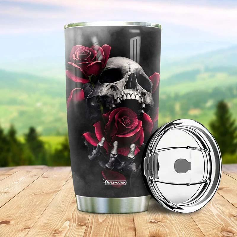 Skull And Rose Personalized 20 Oz Tumbler For Hot Cold Drinks And Travel