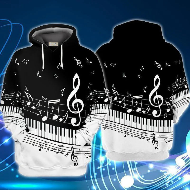 Piano Makes Me Happy Quote Art – 3D Hoodie