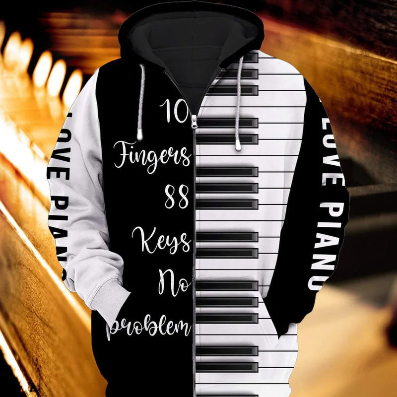 Piano Ten Fingers Eighty Eight Keys Art – 3D Hoodie