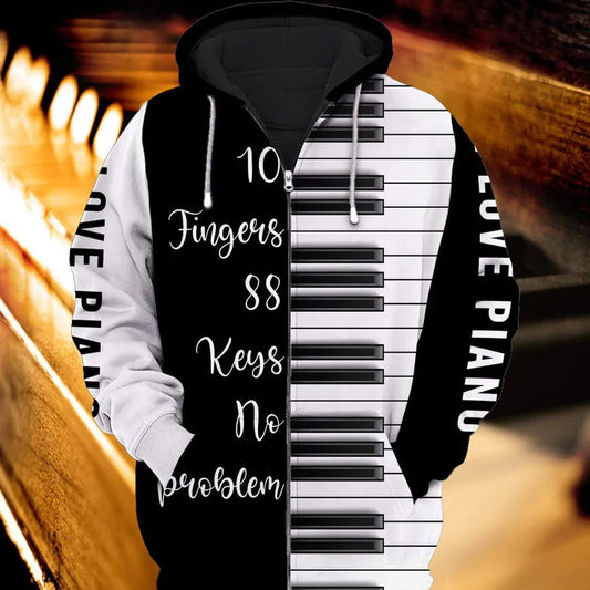 Piano Ten Fingers Eighty Eight Keys Art – 3D Hoodie