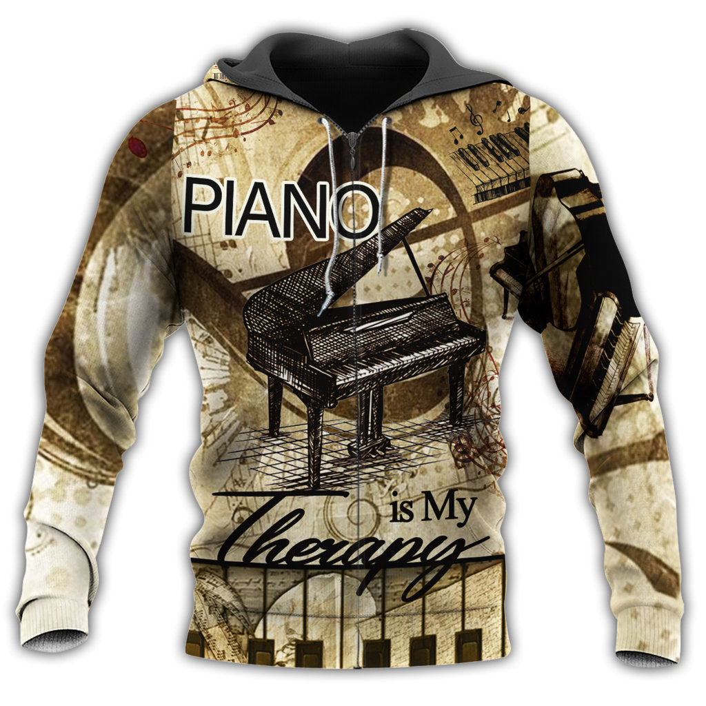 Piano Is My Therapy Brown Style - 3D Hoodie2
