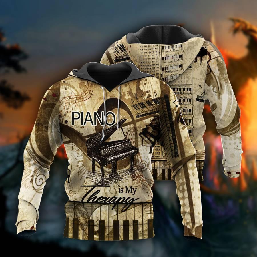 Piano Is My Therapy Brown Style - 3D Hoodie3