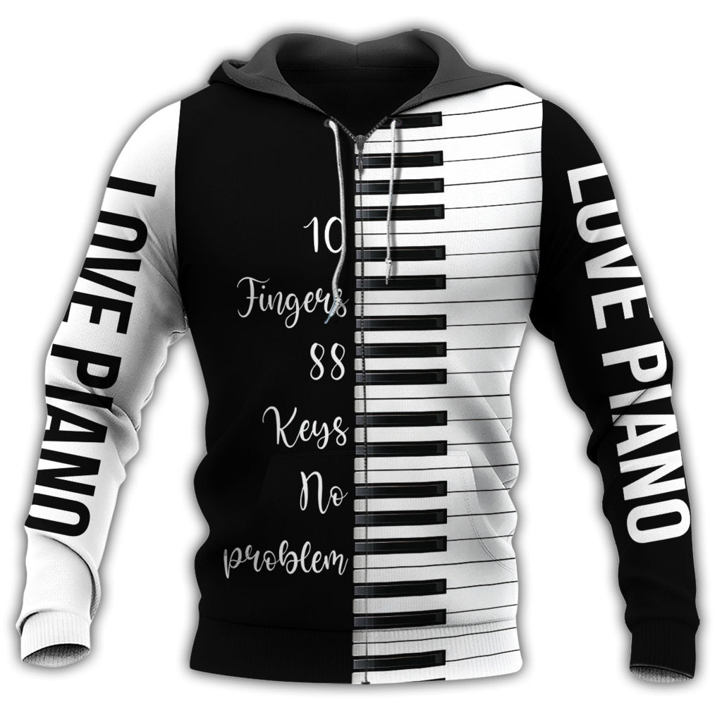 Piano Ten Fingers Eighty Eight Keys - 3D Hoodie