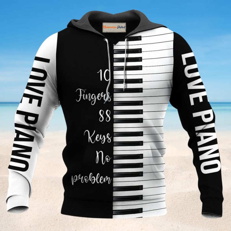 Piano Ten Fingers Eighty Eight Keys - 3D Hoodie