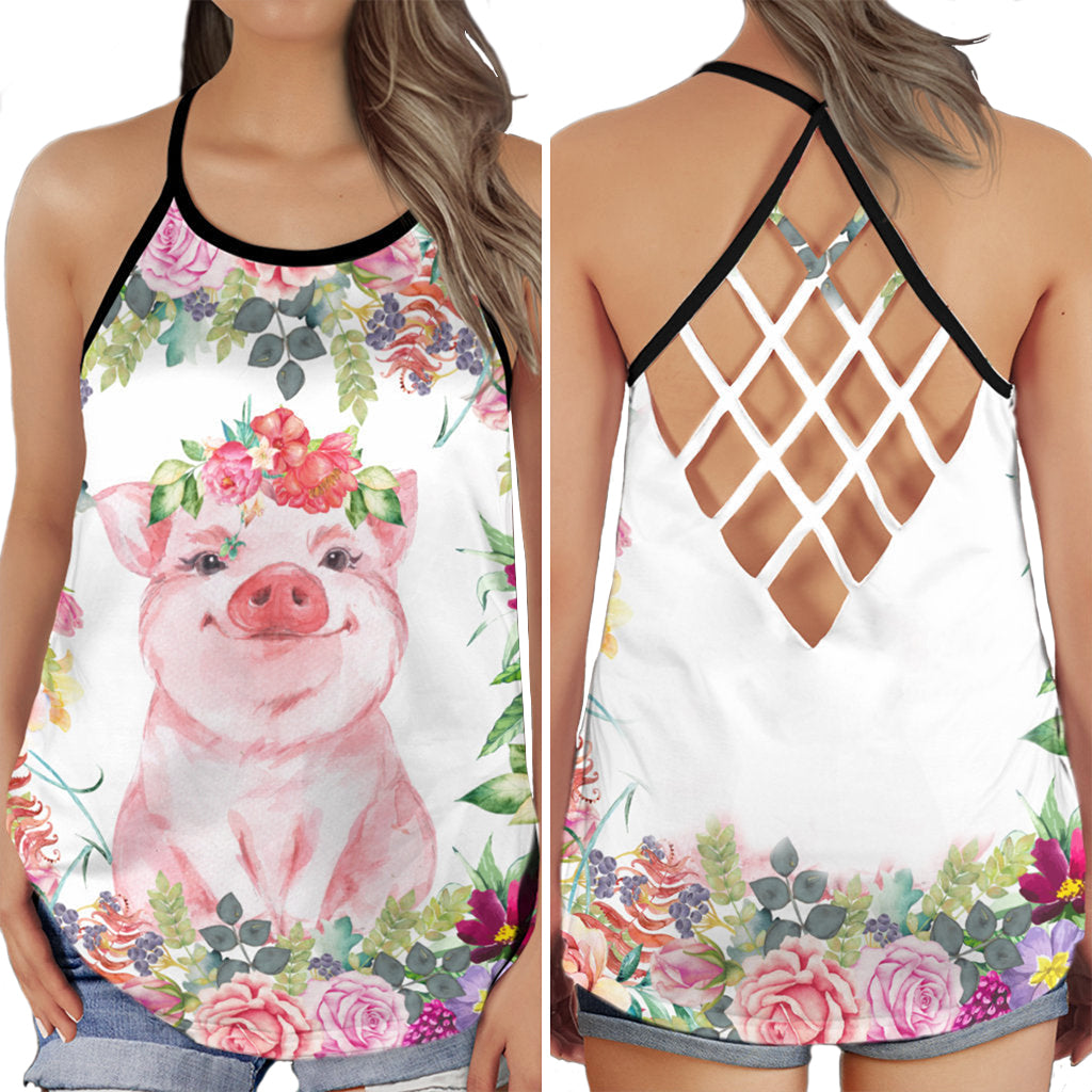 Pig Floral Cute Collection – Hollow Tank Top