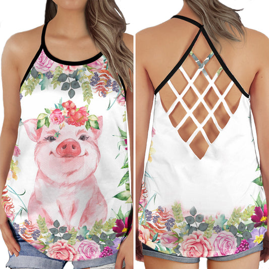 Pig Floral Cute Collection – Hollow Tank Top