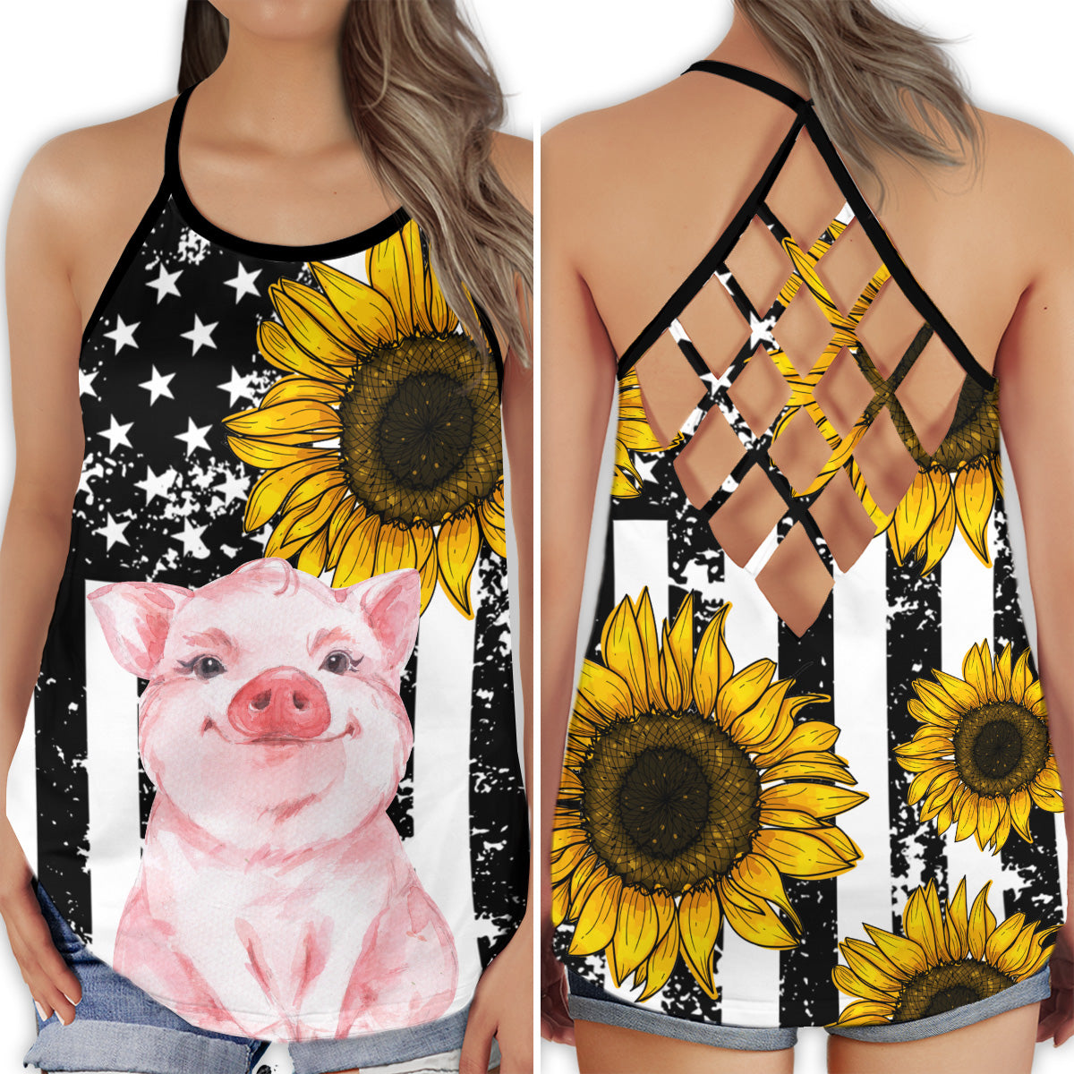 Pig Farm Life Cute Animal Funny Aesthetic Style - Hollow Tank Top