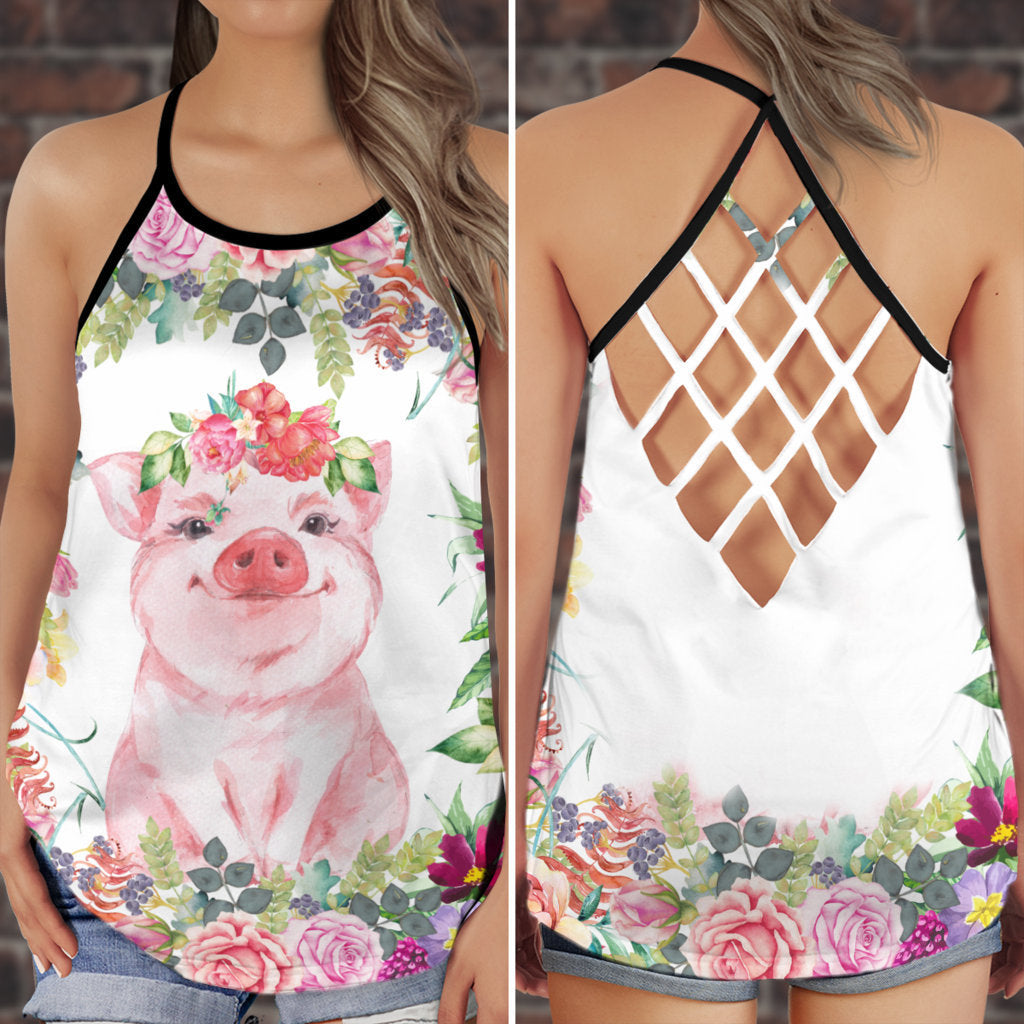 Pig Floral Cute Collection – Hollow Tank Top