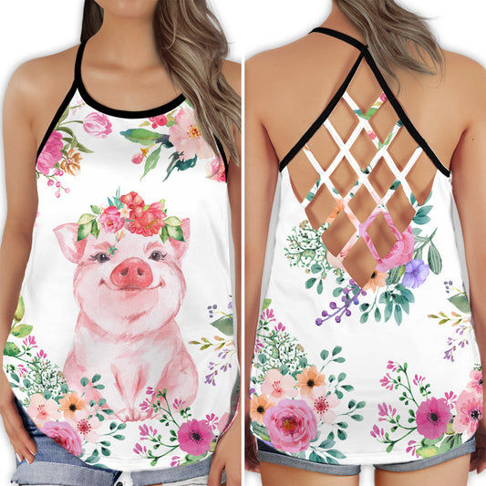 Pig Lover Floral Farm Vibes - Hollow Tank Top