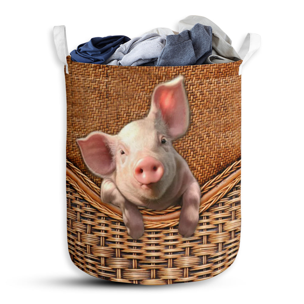 Pig Mom Rattan Teaxture - Laundry Basket - Owls Matrix LTD