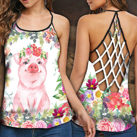 Lovely Pig Floral – Hollow Tank Top