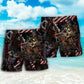 Pirate Skeleton USA Flag Independence Day - Beach Short - Owls Matrix LTD
