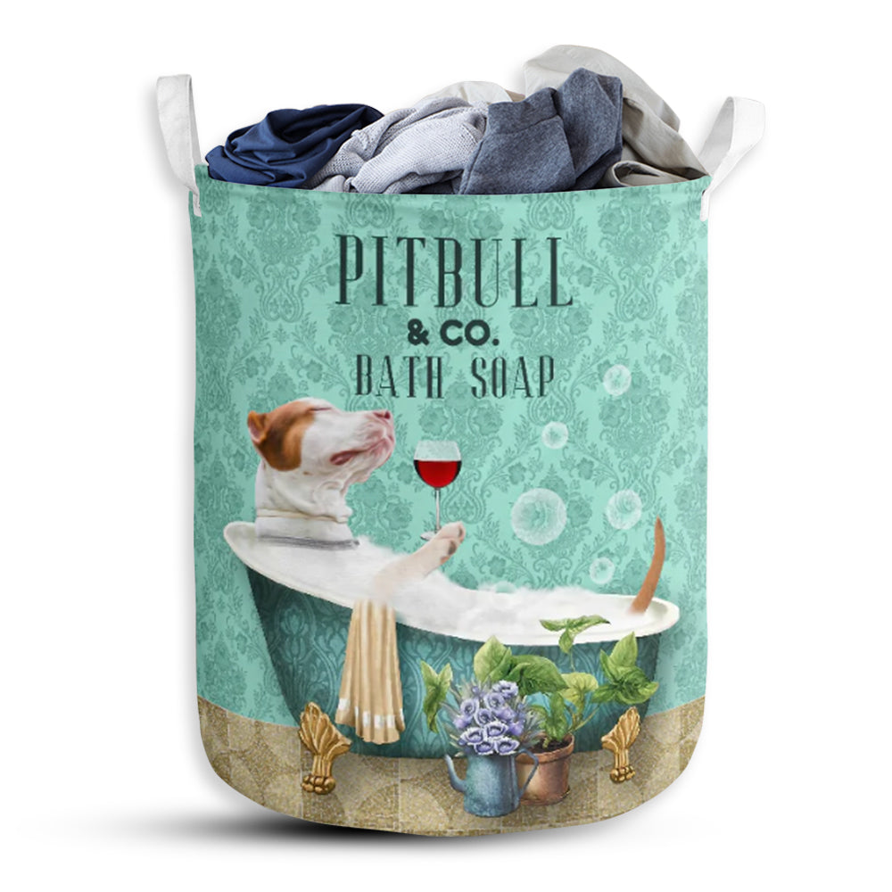 Dog Pitbull And Bath Soap - Laundry Basket - Owls Matrix LTD
