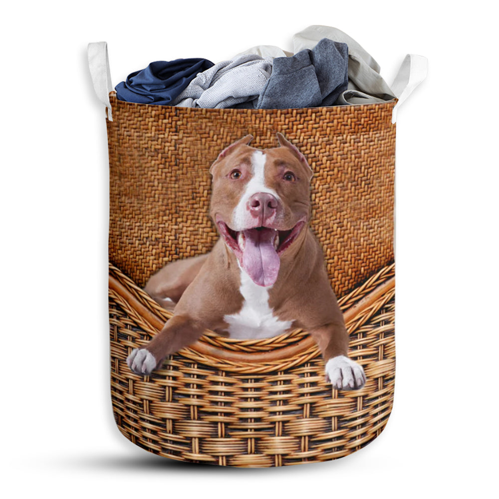 Dog Pitbull Rattan Teaxture - Laundry Basket - Owls Matrix LTD