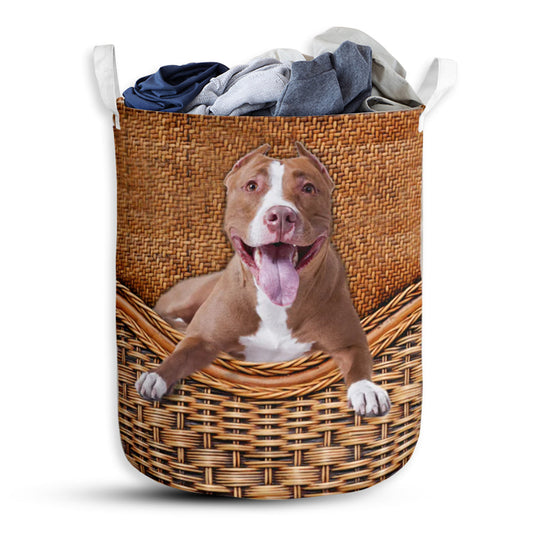 Dog Pitbull Rattan Teaxture - Laundry Basket - Owls Matrix LTD