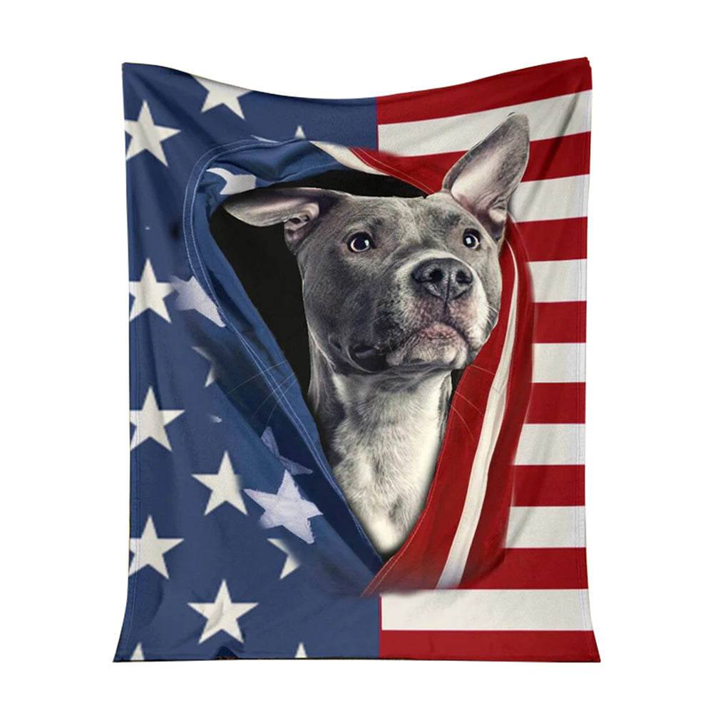 Pitbull Opened American Flag 50 x 60 Inch Flannel Blanket For Cozy Bedroom And Sofa Decor