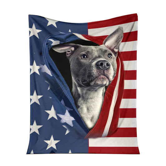 Pitbull Opened American Flag 50 x 60 Inch Flannel Blanket For Cozy Bedroom And Sofa Decor