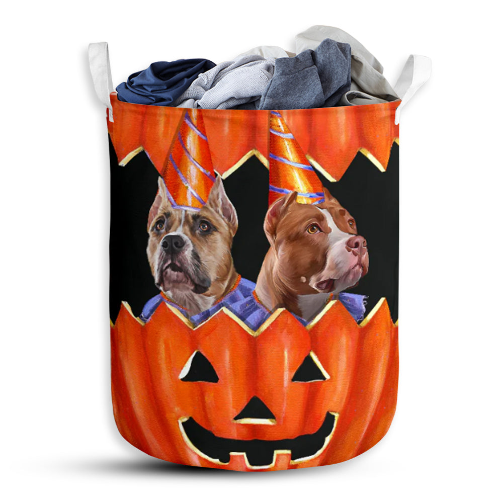 Dog Pitbull Pumpkin Painting - Laundry Basket - Owls Matrix LTD