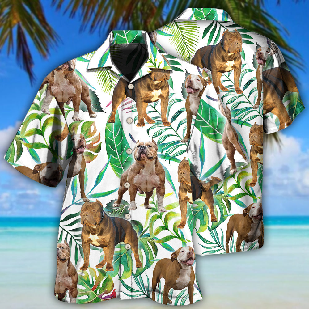 Pitbull Dog Tropical Leaf Design – Hawaiian Shirt