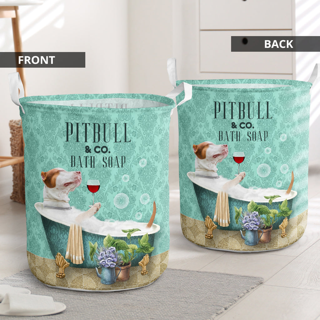 Dog Pitbull And Bath Soap - Laundry Basket - Owls Matrix LTD