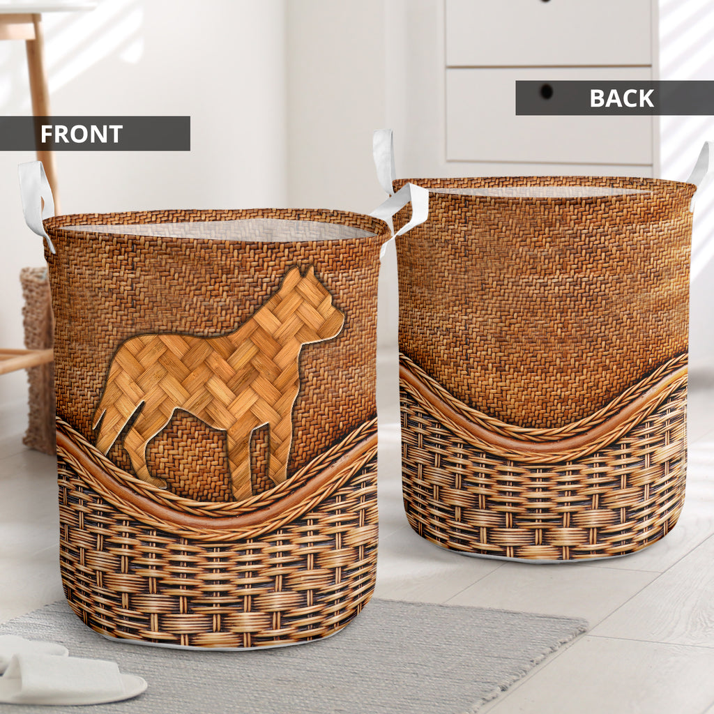 Dog Pitbull Rattan Teaxture Lovely Dog - Laundry Basket - Owls Matrix LTD