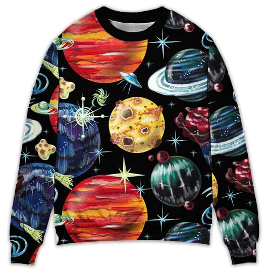 Planet Black Cosmic Art Style – Sweater - Ugly Christmas Sweater