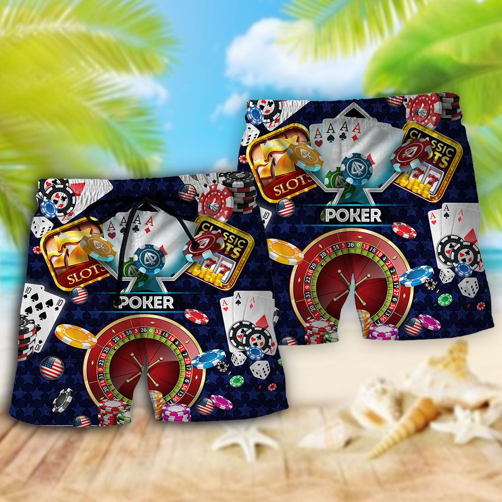 Poker US Flag Independence Day - Beach Short - Owls Matrix LTD