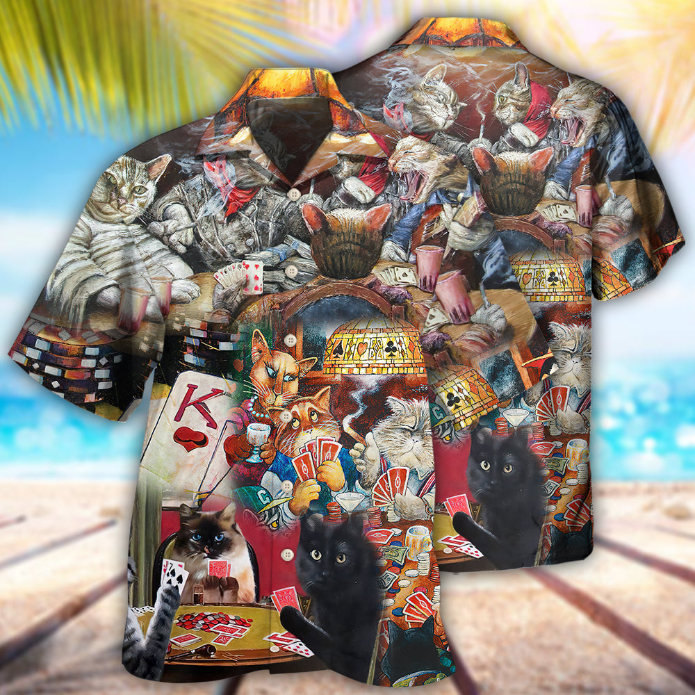 Cats Playing Poker Fun Art - Hawaiian Shirt