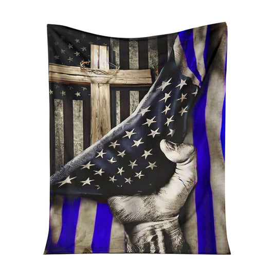 Police Blue Line Flag 50 x 60 Inch Flannel Blanket For Cozy Bedroom And Sofa Decor