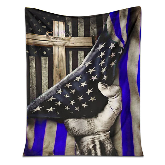 Police Blue Line Flag 50 x 60 Inch Flannel Blanket For Cozy Bedroom And Sofa Decor