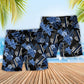 Police Blue Tropical Floral Leaf – Beach Short