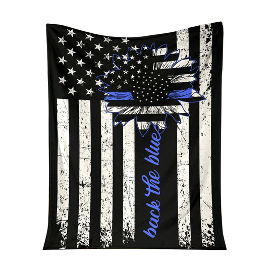 Police Officer Back The Blue 50 x 60 Inch Flannel Blanket For Cozy Bedroom And Sofa Decor