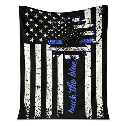Police Officer Back The Blue Love Life 50 x 60 Inch Flannel Blanket For Cozy Bedroom And Sofa Decor