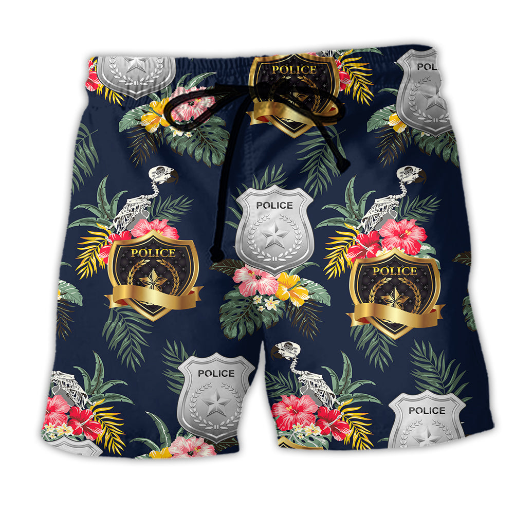 Police Symbol Tropical Floral - Beach Short