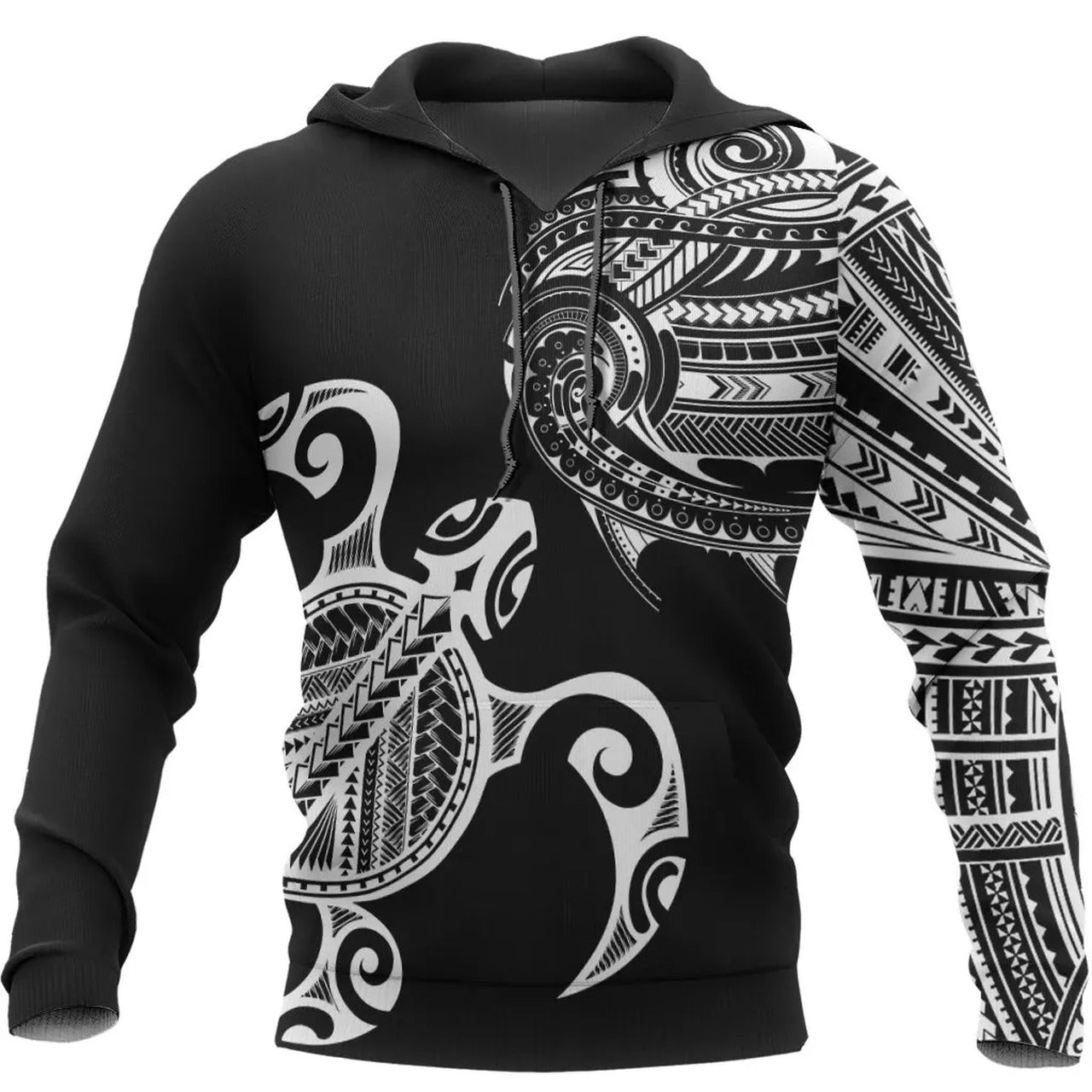Polynesian Turtle Black And White Art – 3D Hoodie