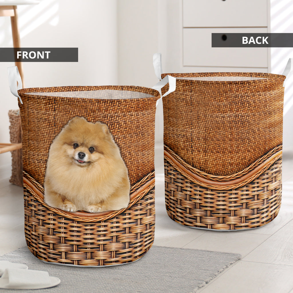 Pomeranian Dog Rattan Teaxture - Laundry Basket - Owls Matrix LTD