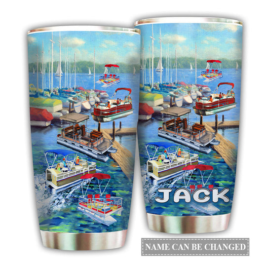 Pontoon Captain Summer Vibes Blue Sea Personalized 20 Oz Tumbler