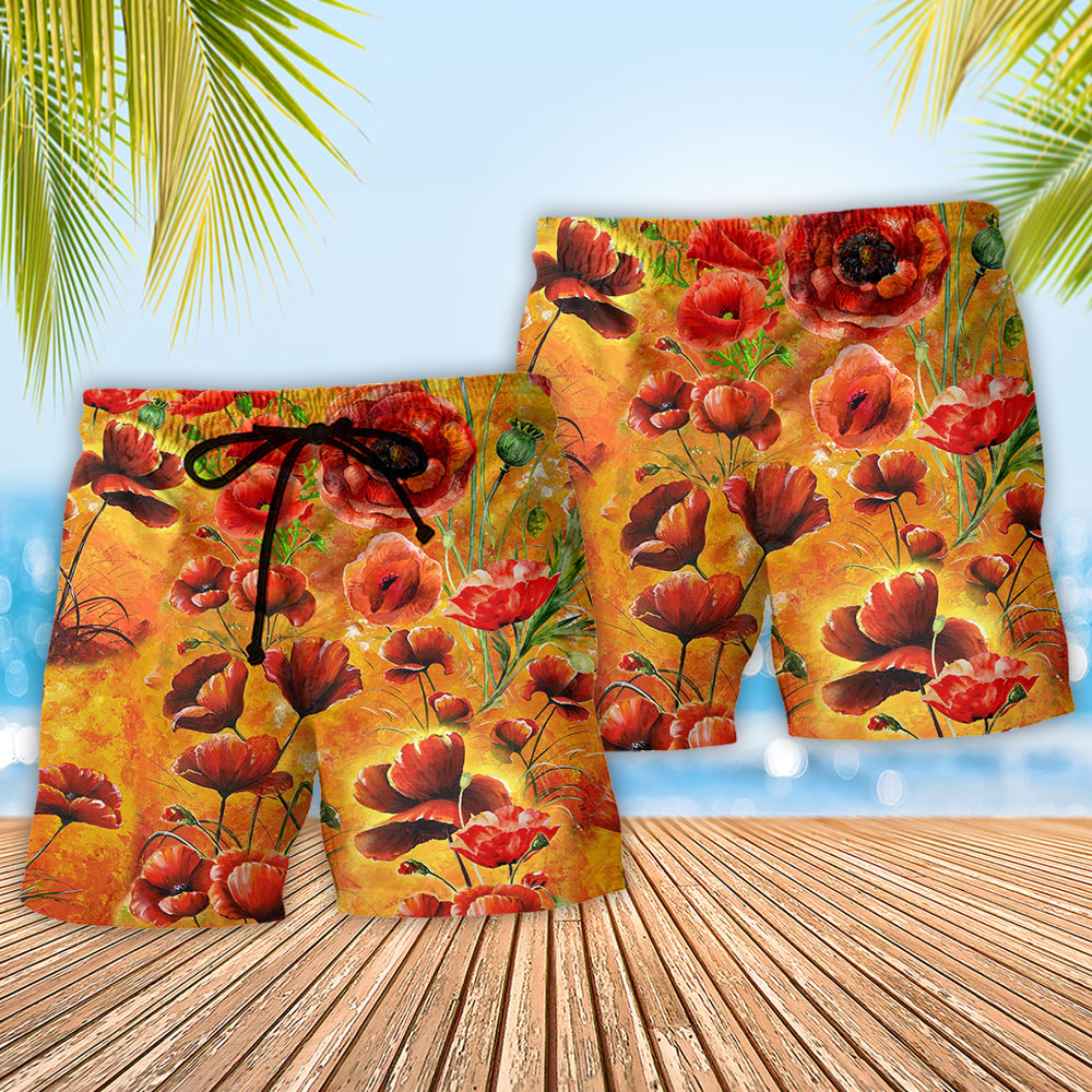 Poppies Remembrance Floral Art – Beach Short