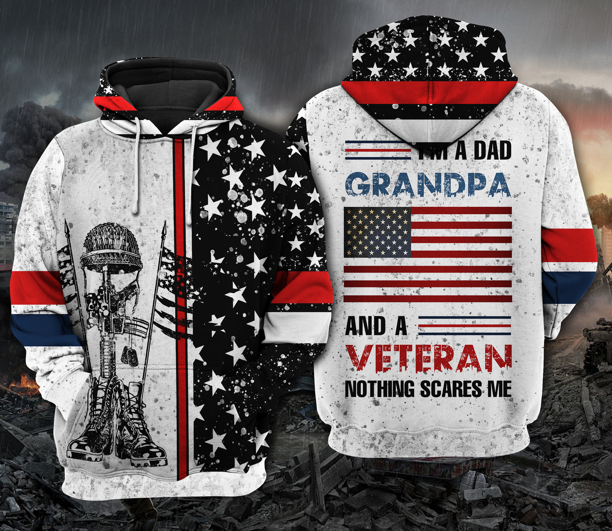 Proud Dad Grandpa Veteran Quote Art – 3D Hoodie2