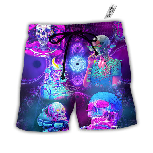 Beach Short / Adults / S Skull Psychic Face Future Style With Purple - Beach Short - Owls Matrix LTD