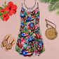 Tropical Floral Skull Style – Women's Summer Sleeveless V-Neck Camisole Dress