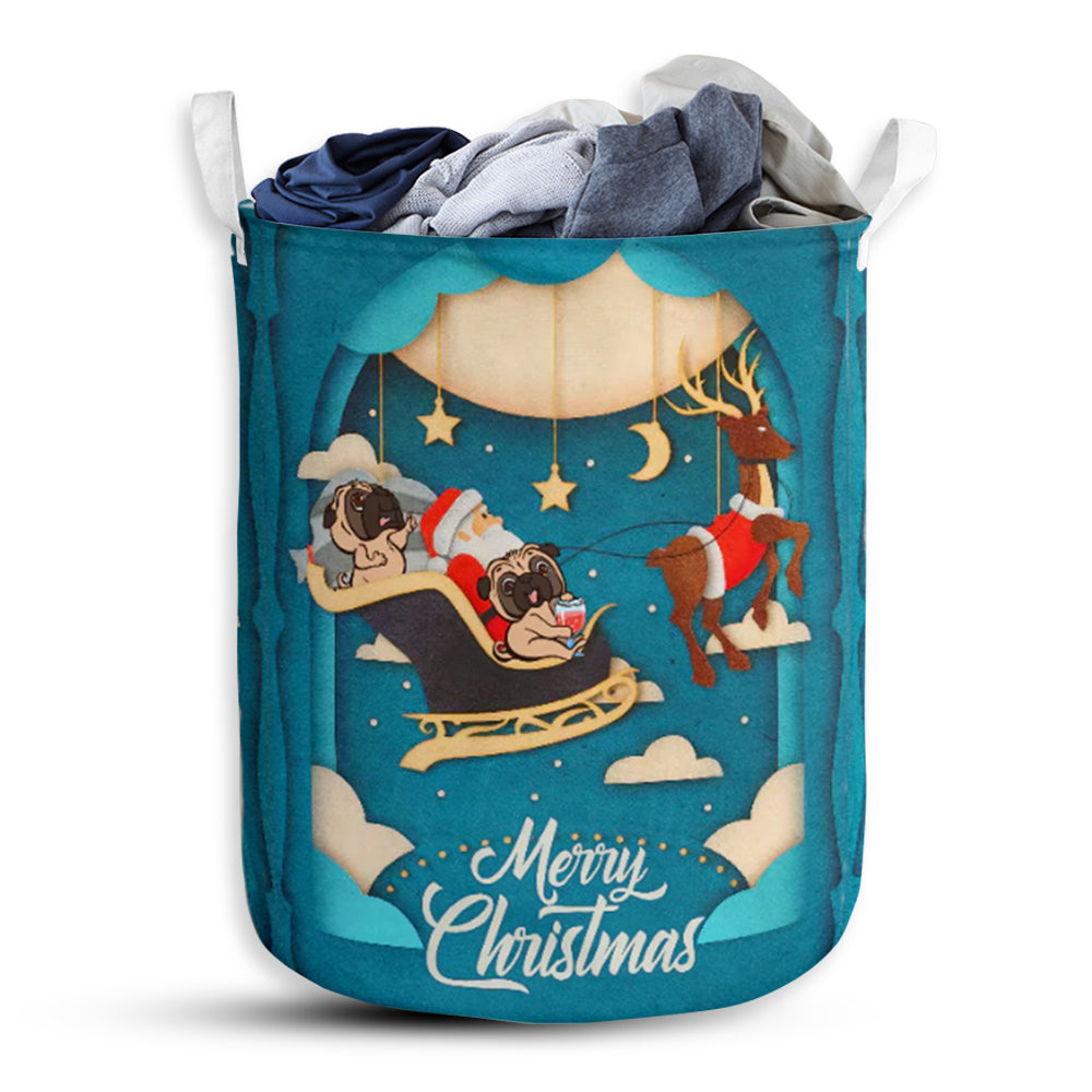 Pug And Santa - Laundry Basket - Owls Matrix LTD